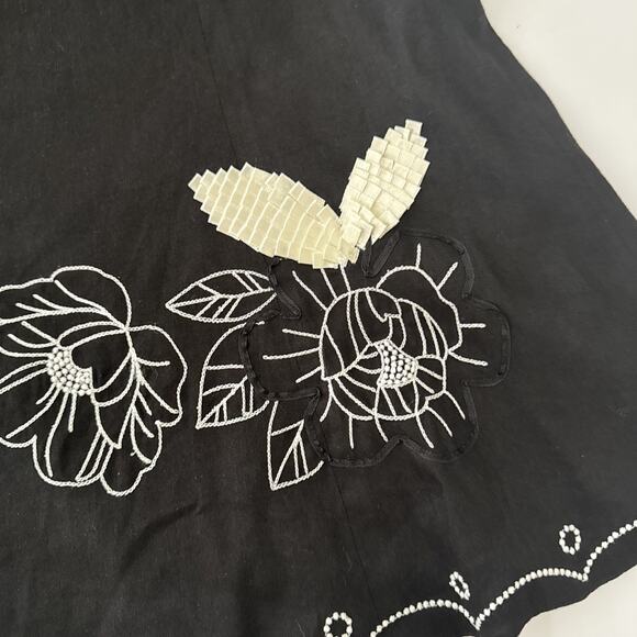 Etcetera Skirt Round Linen Blend Embellished Embroidery Bead Ribbon Lined Size 2 - Picture 12 of 15